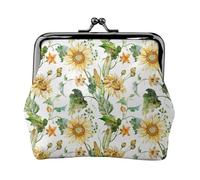 EZDLOWVBA Sunflower and Corn Print Double Clasp Metal Frame Leather Kiss Lock Change Pouch Wallet for Women with Keys, Small Purses