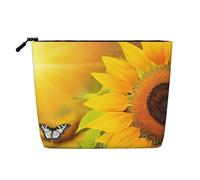 EZDLOWVBA Sunflower Butterfly Sunny Print Sunflower Butterfly Sunny Print Fake Hemp Makeup Bag – Travel, and Daily Storage Essential – Reusable Cosmetic Bag, Zipper Pouch, Make-Up Tool