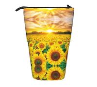 EZDLOWVBA Sunflower Field Sunset Print Stationery Bag for Boys & Girls, Stand Pencil Holder, Zip Pencil Case, Telescopic Case, Students & Office Middle School