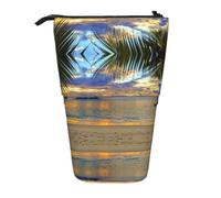 EZDLOWVBA Sunset at The Beach Print Stationery Bag for Boys & Girls, Stand Pencil Holder, Zip Pencil Case, Telescopic Case, Students & Office Middle School