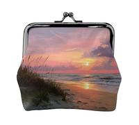 EZDLOWVBA Sunset Beach Print Double Clasp Metal Frame Leather Kiss Lock Change Pouch Wallet for Women with Keys, Small Purses