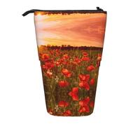 EZDLOWVBA Sunset Flower Field Print Stationery Bag for Boys & Girls, Stand Pencil Holder, Zip Pencil Case, Telescopic Case, Students & Office Middle School