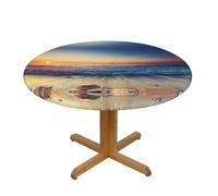 EZDLOWVBA Sunset View on The Beach Shore print Round Tablecloth with Elastic Fits Tables Outdoor Tablecloth,Stain Resistant Table Cover for Kitchen Dining Parties