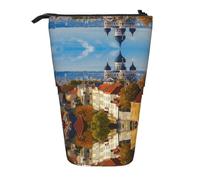 EZDLOWVBA Tallinn Estonia City Print Stationery Bag for Boys & Girls, Stand Pencil Holder, Zip Pencil Case, Telescopic Case, Students & Office Middle School