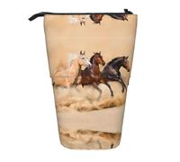 EZDLOWVBA Three Running Horses Print Stationery Bag for Boys & Girls, Stand Pencil Holder, Zip Pencil Case, Telescopic Case, Students & Office Middle School
