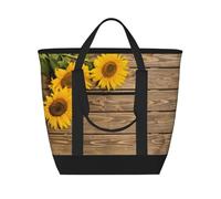 EZDLOWVBA Three Sunflowers On Wooden Print Large Capacity Insulated Cooler Bag,Travel Reusable Grocery Bag