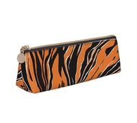 EZDLOWVBA Tiger Stripes Orange Pattern Print Cute Pencil Case for Girls Boys,Leather Stationery Organizer Box School Office Supplies Case