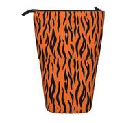 EZDLOWVBA Tiger Stripes Orange Pattern Print Stationery Bag for Boys & Girls, Stand Pencil Holder, Zip Pencil Case, Telescopic Case, Students & Office Middle School