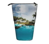 EZDLOWVBA Tropical Coconut Trees Beach Print Stationery Bag for Boys & Girls, Stand Pencil Holder, Zip Pencil Case, Telescopic Case, Students & Office Middle School