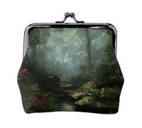 EZDLOWVBA Tropical Rainforest Print Double Clasp Metal Frame Leather Kiss Lock Change Pouch Wallet for Women with Keys, Small Purses