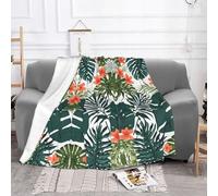 EZDLOWVBA Tropical Summer Hawaiian Flower Palm Leaves Print Fleece Throw Blanket For Couch Sofa Bed, Cozy Fuzzy Soft Lightweight Warm Blankets For All Seasons