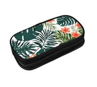 EZDLOWVBA Tropical Summer Hawaiian Flower Palm Leaves Print Pencil Cases Boys Girls Lovely Pencilcase with Zip Organizer for Students Pencil Case for Daughter Son Desk Pencil Pouch