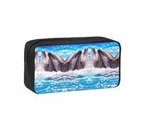 EZDLOWVBA Two Dolphins in The Water Print Pencil Case for Boys Girls Secondary School Pen Holder for Kids Girls Pen Pouch Pencil Bag Office College Stationery