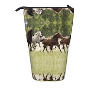 EZDLOWVBA Various Kinds of Horses Print Stationery Bag for Boys & Girls, Stand Pencil Holder, Zip Pencil Case, Telescopic Case, Students & Office Middle School