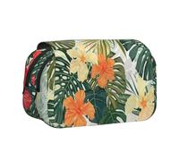 EZDLOWVBA Vegetation Leaves with Hibiscus Flowers Print Pencil Case Large Capacity Pen Pouch Pencil Bag with 2 Compartments Pen Holder Organizer Stationery Bag