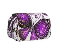 EZDLOWVBA Violet-Gold Butterflies Print Pencil Case Large Capacity Pen Pouch Pencil Bag with 2 Compartments Pen Holder Organizer Stationery Bag