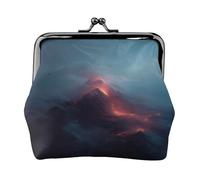 EZDLOWVBA Volcano Print Double Clasp Metal Frame Leather Kiss Lock Change Pouch Wallet for Women with Keys, Small Purses