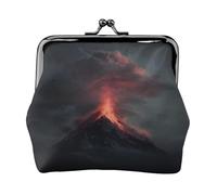 EZDLOWVBA Volcano Print Double Clasp Metal Frame Leather Kiss Lock Change Pouch Wallet for Women with Keys, Small Purses