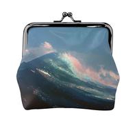 EZDLOWVBA Waves Print Double Clasp Metal Frame Leather Kiss Lock Change Pouch Wallet for Women with Keys, Small Purses
