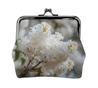 EZDLOWVBA White Lilac Clusters Print Double Clasp Metal Frame Leather Kiss Lock Change Pouch Wallet for Women with Keys, Small Purses