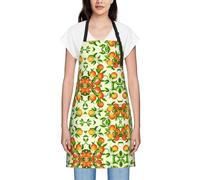 EZDLOWVBA Yellow Blossom And Orange Fruits Print Women'S Apron, Adjustable Bib Apronwith 2 Pockets,Chef Women Men Aprons For Home Kitchen