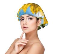 EZDLOWVBA Yellow Sunflowers with Blue Butterflies Print Adult's Satin Sleeping Cap - Adjustable Elastic Sleep Bonnet - Perfect for Overnight Hairstyles and Hair Care