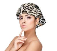 EZDLOWVBA Zebra and Giraffe Print Adult's Satin Sleeping Cap - Adjustable Elastic Sleep Bonnet - Perfect for Overnight Hairstyles and Hair Care Black