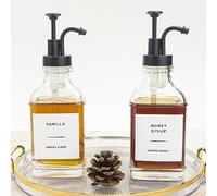 Ezebesta 2 PCS 500ml Syrup Dispensers Large Glass Bottles with Black Pressing Pumps and Various Syrup Labels for Kitchen Coffee Station Organization - Pump Patent Registered