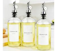 Ezebesta 3PCS Oil Dispensers with Labels 480ml Kitchen Cooking Glass Bottles Containers with 304 Stainless Steel Automatic Pump Heads Anti-Corrosion & Rustproof