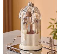 Ezebesta Makeup Brush Holder 360 Rotating Organizer with Clear Lid Dustproof Makeup Brushes Container for Vanity with Cute Ribbon