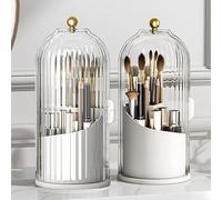 Ezebesta Makeup Brush Holder Organizer with Clear Lid 360 Rotating Sliding Opening Dustproof Brushes Container for Vanity