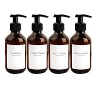 Ezebesta Soap Lotion Pump Dispensers with Labels 300ml Bathroom Brown Dispenser Bottles 4 Pieces with 22 Labels