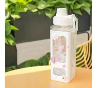 EZECART Water Bottle With Straw & Sticker,Kawaii Bear Water Bottle,Large Sport Plastic Portable Square Drinking Bottle For Girl,Cute Juice Tea Water Cups 700ml - Pink (pack of-1)