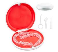 EZEELAI Dental Retainer Container Case Kit with Removal Tool, Chewies and Mini Brush, Slim Night Guard Case Orthodontic Retainer Box Holder - White