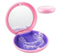 EZEELAI Magnetic Pink Retainer Case with Mirror, Orthodontic Dental Mouthguard Box False Teeth Container Denture Holder Case for Braces, Bleaching Trays, Dentures