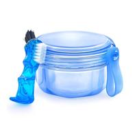 EZEELAI No Leak Partial Denture Case Retainer Bath Box Cup, Denture Soaking Cup False Teeth Holder Box Case with Strainer Basket and Brush - Transparent Blue
