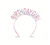 Ezelisy Pink Birthday Girl Crown Headband - Sparkly Glitter Princess Tiara for Women & Girls - Cute Party Hair Decoration for Photos Celebrations & Happy Birthday Gifts