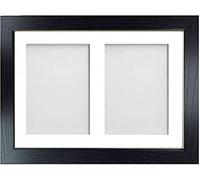 Ezelo UK - Wood Effect 14X11 Inches Picture Photo Frame with White 2-Aperture Collage Mount for Image Size 8X6 Inches (Black)