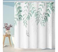 EZESO Green Nature Plant Leaves Shower Curtain,Washable Polyester Fabric Shower Curtain with 12 Plastic Hooks, 180x200cm Thickened Bathtub Curtain for Bathroom Hotel Dormitory Decor