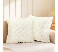 EZESO Soft Plush Cushion Covers, Set of 2 Neutral Decorative Square Leaf Velvet Throw Pillow Cover 45 x 45 cm with Smooth Zip for Sofa Bedroom Car Home Decor (White)