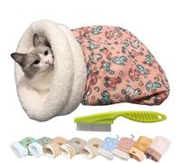 EZGHAR Cat Winter Sleeping Bag, Cat Sleeping Bag, Cat Bed Cave Sleeping Bag, Soft Plush Large Cat Sack Self Warm Cat Bed, Semienclosed Cat Sleeping Bag Bed for Cats and Small Dog (F,A-Pink Trojan)