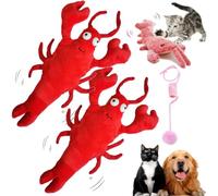EZGHAR Floppy Lobster Interactive Dog Toy, Floppy Lobster Dog Toy, Floppy Lobster, USB Rechargeable Washable Wiggly Lobster Dog Toy for Cats up to 15 lbs (2PCS-Red)