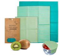 EZGOODZ Beeswax Food Wraps with Blue Bee Print, S/M/L, Pack of 3 Organic Beeswax Wraps for Food Storage, Safe for Food, Washable and Reusable Beeswax Wrap, Ecological Bees Wrap Reusable Food Wrap