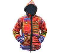 Ezhippie Men Woollen Fleece Lined Tie Dye Sweater Hippie Patchwork Full Zip Winter Hooded Jacket, XXL