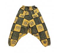 Ezhippie Mens Hippy Patchwork Trouser Lightweight Cotton Boho Festival Summer Harem Pants (L,Mustard)