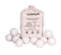 Ezhippie Quality Wool Dryer Balls - 12 XL Pack - 1000+ Loads - Pure Organic Wool - Reusable Natural Fabric Softener Perfect with Essential Oils, Reduce Clothing Static and Wrinkles