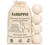 Ezhippie Quality Wool Dryer Balls - 4 XL Pack - 1000+ Loads - Pure Organic Wool - Reusable Natural Fabric Softener Perfect with Essential Oils, Reduce Clothing Static and Wrinkles