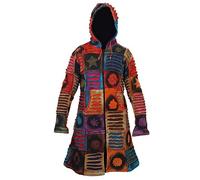 Ezhippie Women's Stencil Print Patchwork Long Coat,M