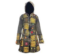 Ezhippie Women's Yellow Floral and Razor Cut Acid Wash Long Coat,2XL