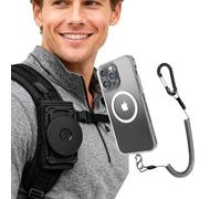 EZHIZHEYU Magnetic Cellphone Holder for Backpack Strap - Phone Shoulder Strap Clamp Mount with Phone Protected Lanyard Fit Hiking/Alpinism/Climbing/Fishing,Universal Compatible Most Smartphone